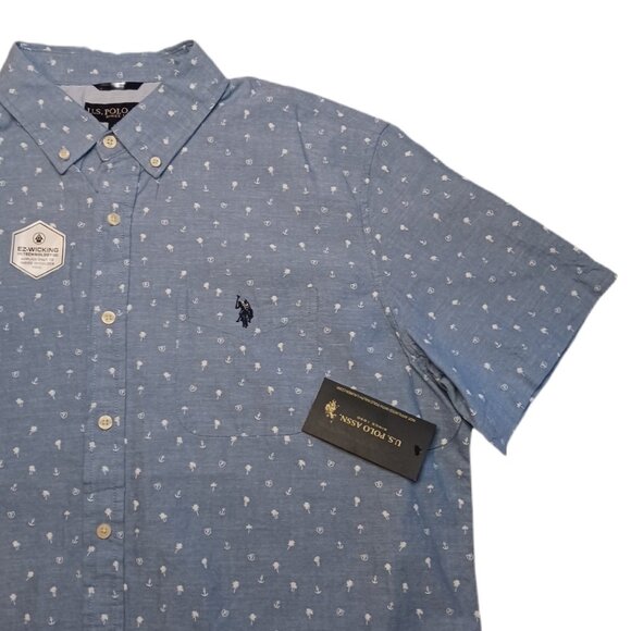 U.S. Polo Assn. Mens XL Button Down Shirt Blue Short Sleeve Woven EZ-Wicking - Picture 3 of 6